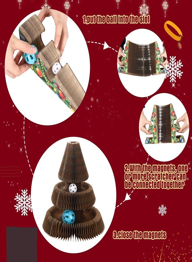Soulchen Christmas Tree Magic Organ Cat Scratching Board, Combinable Cat Toy, Interactive Cardboard Kitty Scratcher with Bell Ball, Durable Foldable Accordion Scratch Pad, Exercise for Indoor - Image 4